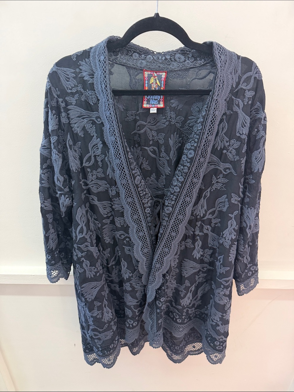Johnny Was Sparrows Open Embroidered kimono
